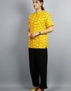 Om Namah Shivay Half Sleeves Short Yellow Kurta with Pocket and Button