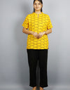 Om Namah Shivay Half Sleeves Short Yellow Kurta with Pocket and Button