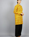 Spiritual Print Om Namah Shivay Full Sleeves Long Yellow & Red Kurta