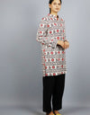 Om Naham Shivay Printed Cotton Full Sleeves Long Kurta Red & White