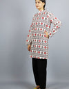 Om Naham Shivay Printed Cotton Full Sleeves Long Kurta Red & White