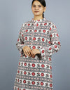 Om Naham Shivay Printed Cotton Full Sleeves Long Kurta Red & White