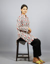 Om Naham Shivay Printed Cotton Full Sleeves Long Kurta Red & White