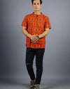 Om Mahakal Half Sleeves Short Orange Kurta with Pocket and Button