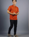 Om Mahakal Half Sleeves Short Orange Kurta with Pocket and Button