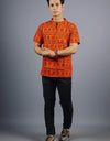 Om Mahakal Half Sleeves Short Orange Kurta with Pocket and Button