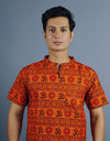 Om Mahakal Half Sleeves Short Orange Kurta with Pocket and Button