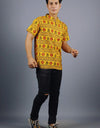 Om Mahakal Half Sleeves Short Yellow Kurta with Pocket and Button