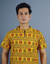 Om Mahakal Half Sleeves Short Yellow Kurta with Pocket and Button