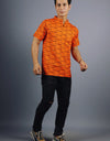 Om Namah Shivay Half Sleeves Short Orange Kurta with Pocket and Button