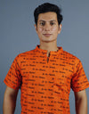 Om Namah Shivay Half Sleeves Short Orange Kurta with Pocket and Button