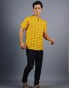 Om Namah Shivay Half Sleeves Short Yellow Kurta with Pocket and Button