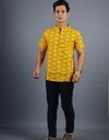 Om Namah Shivay Half Sleeves Short Yellow Kurta with Pocket and Button