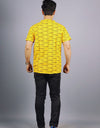 Om Namah Shivay Half Sleeves Short Yellow Kurta with Pocket and Button