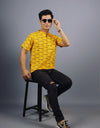 Om Namah Shivay Half Sleeves Short Yellow Kurta with Pocket and Button