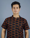 Om Namah Shivay Half Sleeves Short Black Orange Kurta with Pocket and Button