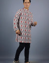 Om Mahakal Full Sleeves Long White Kurta with Pocket and Button