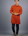 Om Mahakal Full Sleeves Long Orange Kurta with Pocket and Button