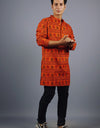 Om Mahakal Full Sleeves Long Orange Kurta with Pocket and Button