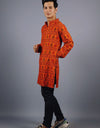 Om Mahakal Full Sleeves Long Orange Kurta with Pocket and Button