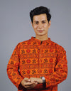 Om Mahakal Full Sleeves Long Orange Kurta with Pocket and Button