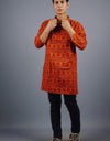 Om Mahakal Full Sleeves Long Orange Kurta with Pocket and Button