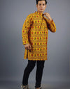 Om Mahakal Full Sleeves Long Yellow Kurta with Pocket and Button