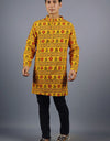 Om Mahakal Full Sleeves Long Yellow Kurta with Pocket and Button