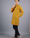 Om Mahakal Full Sleeves Long Yellow Kurta with Pocket and Button