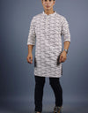 Om Namah Shivay Full Sleeves Long White Kurta with Pocket and Button