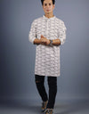 Om Namah Shivay Full Sleeves Long White Kurta with Pocket and Button