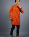 Om Namah Shivay Full Sleeves Long Orange Kurta with Pocket and Button