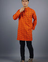 Om Namah Shivay Full Sleeves Long Orange Kurta with Pocket and Button