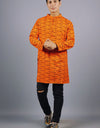 Om Namah Shivay Full Sleeves Long Orange Kurta with Pocket and Button