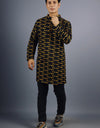 Om Namah Shivay Full Sleeves Long Black Yellow Kurta with Pocket and Button