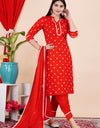 Plain Solid Kurti Tagai knee length Red