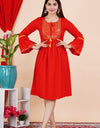 Embroidery Kurti  Keen Length Red