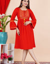 Embroidery Kurti  Keen Length Red