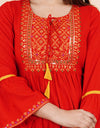 Embroidery Kurti  Keen Length Red