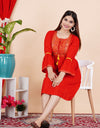 Embroidery Kurti  Keen Length Red