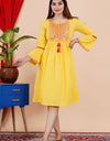 Embroidery Kurti  Knee Length Yellow