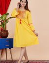 Embroidery Kurti  Knee Length Yellow