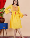 Embroidery Kurti  Knee Length Yellow