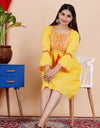 Embroidery Kurti  Knee Length Yellow