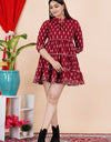 Embroidery Printed Top  Knee Length maroon