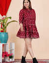 Embroidery Printed Top  Knee Length maroon