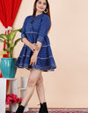 Embroidery Printed Top  Knee Length Blue