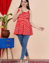 Embroidery Printed Top  Knee Length Red