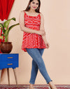 Embroidery Printed Top  Knee Length Red