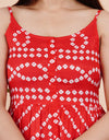 Embroidery Printed Top  Knee Length Red